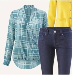 Cabi Window-pane Faux Wrap Blouse - M